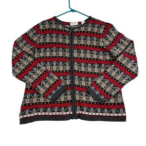 Liz Claiborne Meg Allen Cardigan Sweater Womens Large Fair Isle Geometric Zip Up